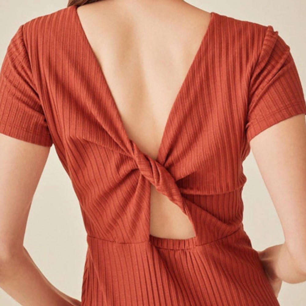 Amour Vert Tiffany Ribbed Dress cinnamon burnt orange size medium